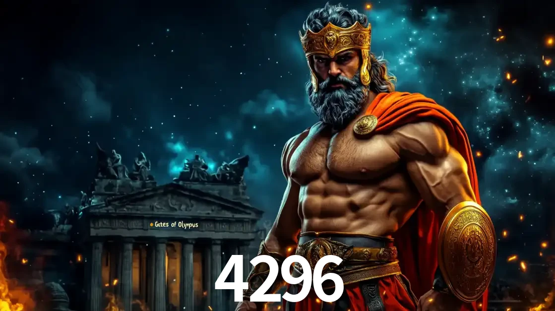 O poderoso Zeus do jogo de slot Gates of Olympus em frente ao seu templo, pronto para lançar multiplicadores divinos e prêmios épicos no cassino online 4296.
