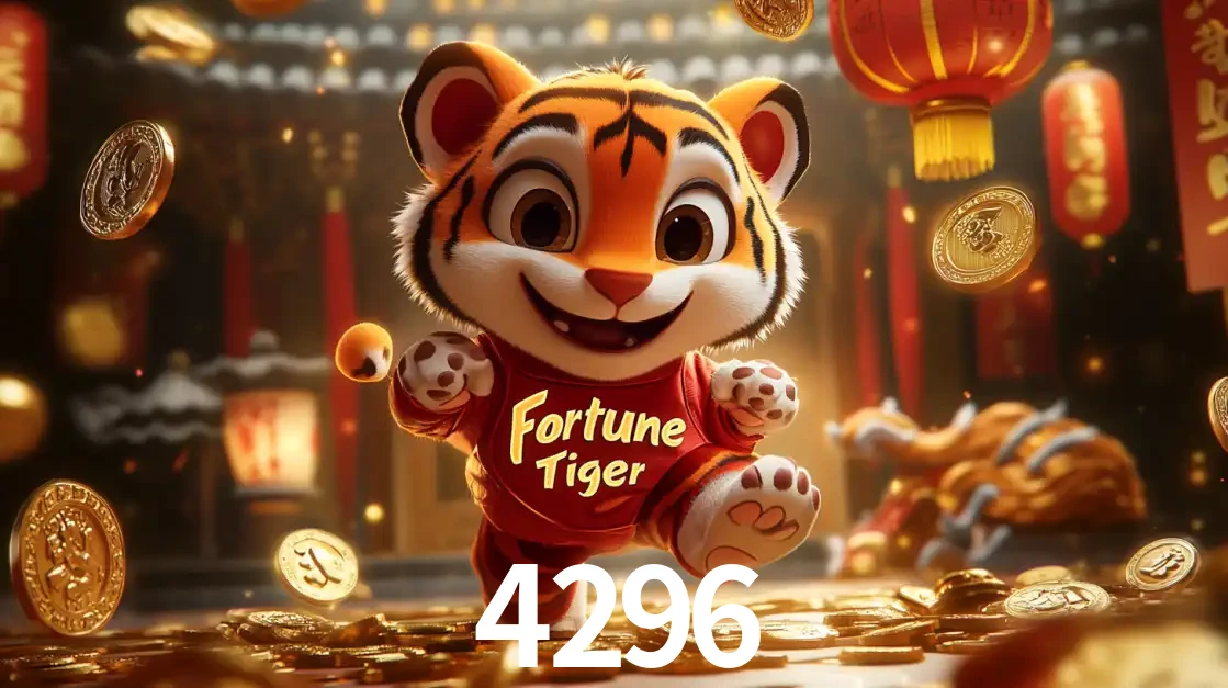 O alegre personagem do Fortune Tiger correndo sobre um caminho de moedas de ouro, simbolizando os grandes prêmios e a diversão do popular jogo de slot do 4296.